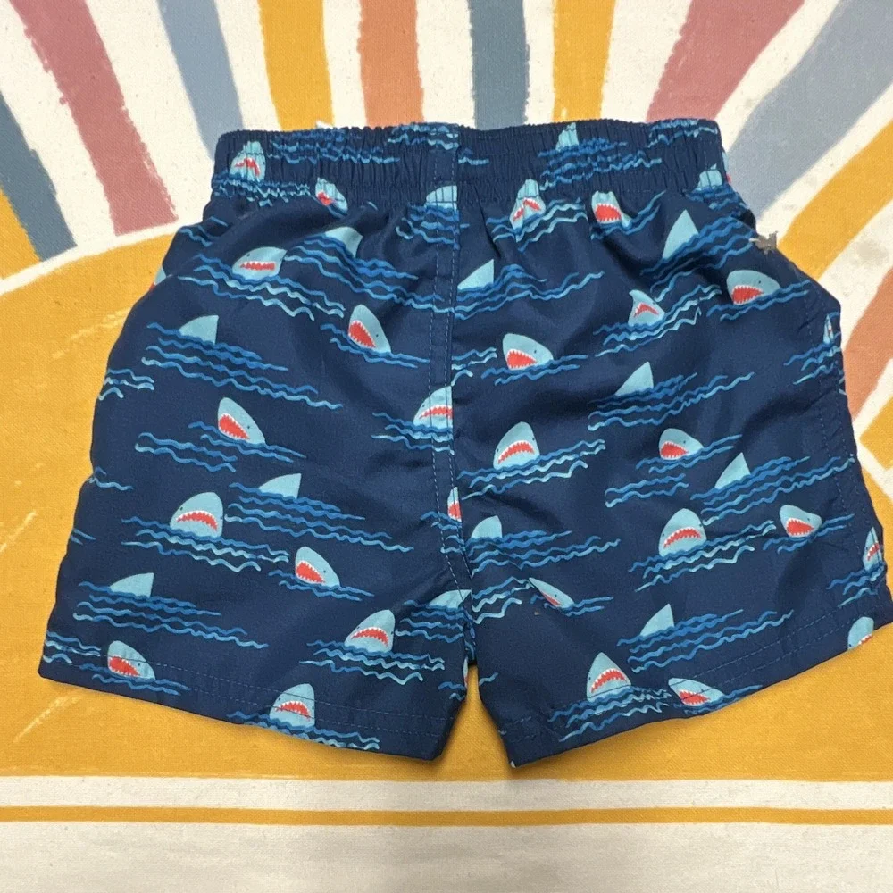 Floatimini Boys Swim Trunks Blue Shark Print Drawstring Polyester Size 18M k31.2